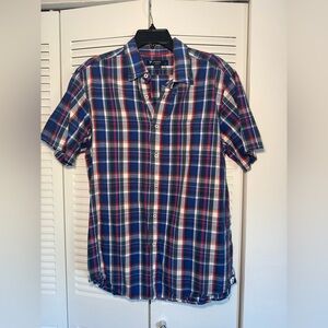 Men's Cremieux Blue and Red Plaid Shirt large